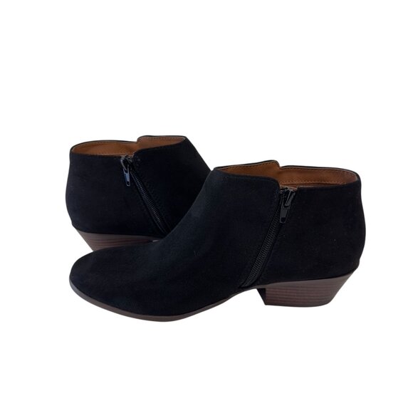 Soda Black Faux Suede Ankle Booties With Low Block Heel & Side Zipper - Picture 9 of 14